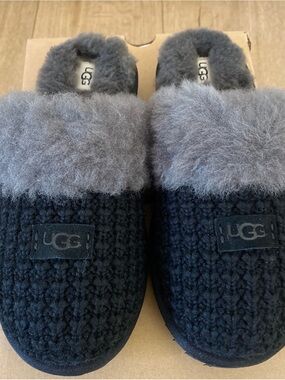 UGG Cozy Knit Slippers in Black and Gray